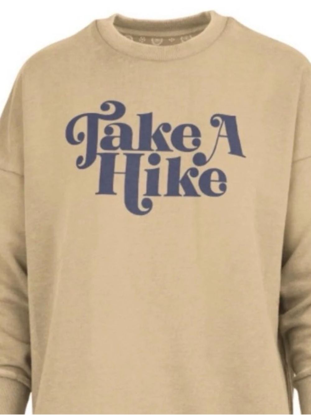 Take A Hike Graphic Crewneck Sweater - Beige with Blue Print